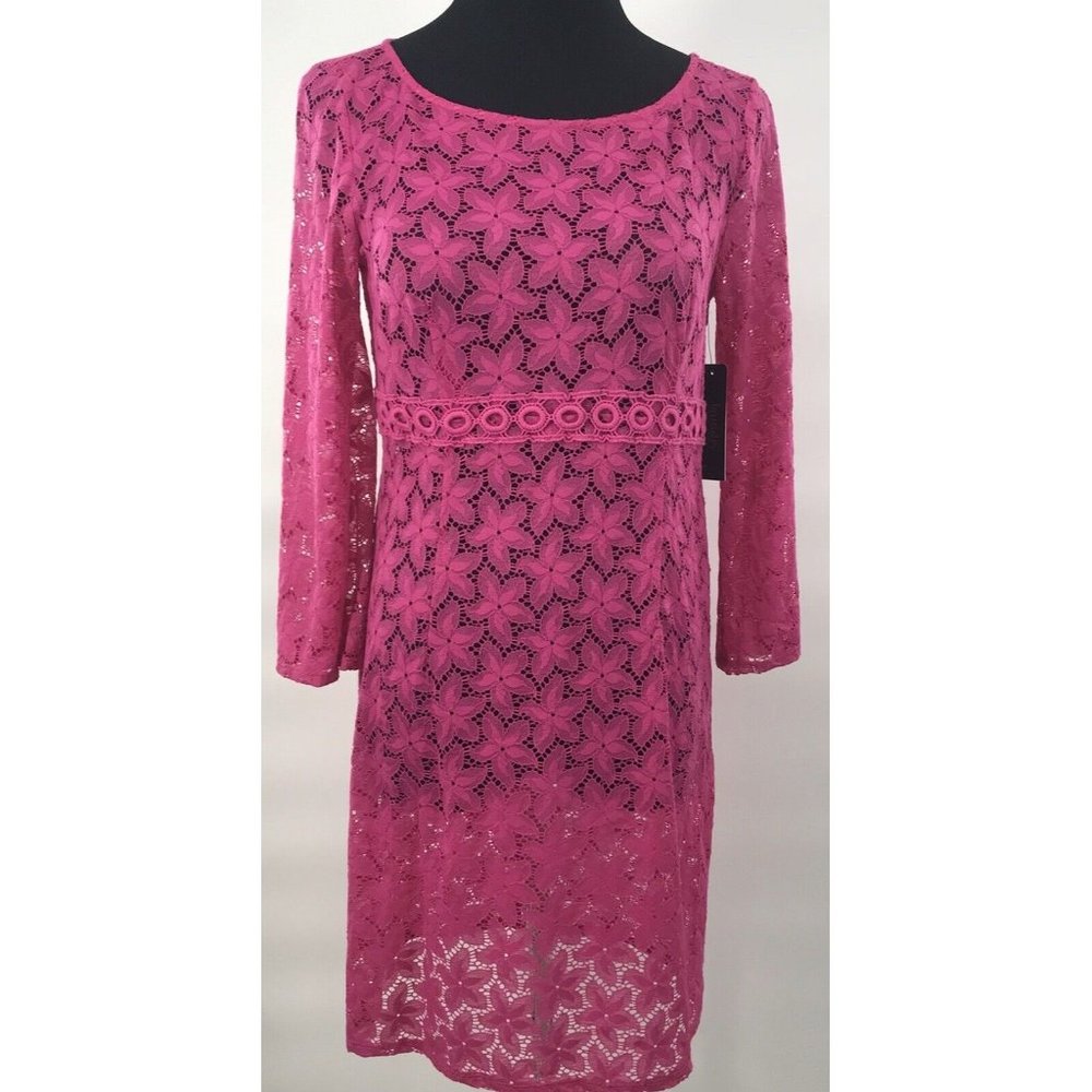 Laundry Hippie Boho Pink Lace Dress See Through Size 2 Bell Sleeve